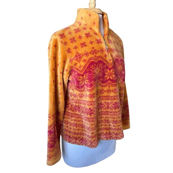 Vintage Talbots Pink Orange Nordic Plush Fleece Pullover 1/4 Zip Women's S P - Picture 2 of 7